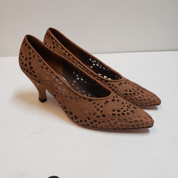 Via Spiga Heels Womens 7.5/52AA Shoes Cutout Brown Pointed Toe Made in Italy - Picture 8 of 8